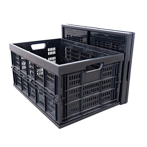 POOLWHALE 45L Collapsible Storage Bin/Container: Grated Wall Utility Basket/Tote,Black (Pack of 2)
