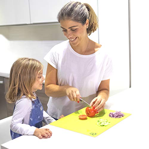 Boelley flexible grade plastic kitchen cutting board mats with food icons for dishwasher safe set of 6 Multicolored Plastic chopping board,Ideal for Meat, Vegetables, Fruits, Bread