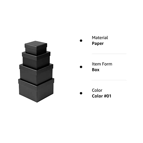 Square Gift Boxes with Lids Set of 4 Black Gift Box Assorted Sizes Nesting Gift Boxes for Presents Birthday Bridesmaid Wedding Valentines Christmas Party Favor Boxes