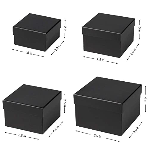 Square Gift Boxes with Lids Set of 4 Black Gift Box Assorted Sizes Nesting Gift Boxes for Presents Birthday Bridesmaid Wedding Valentines Christmas Party Favor Boxes