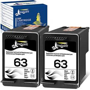 63 black ink cartridge, inkspirit remanufactured replacement (2 packs) for hp 63xl hp63 with deskjet 1112,3630,2130,3632,officejet 3830,5255,4650,5258,5200,4655,4652,5212,envy 4520,4512,4511,4524,4516
