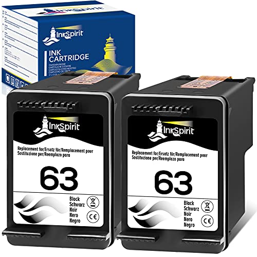 63 Black Ink Cartridge, InkSpirit Remanufactured Replacement (2 Packs) for HP 63XL HP63 with Deskjet 1112,3630,2130,3632,OfficeJet 3830,5255,4650,5258,5200,4655,4652,5212,Envy 4520,4512,4511,4524,4516