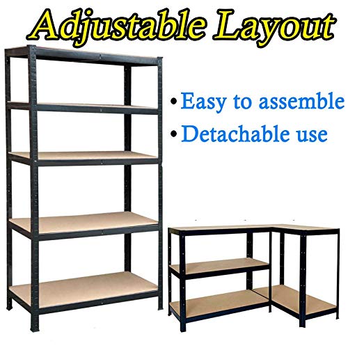 5 Tier Storage Rack Black Shelving Unit Storage Shelves Metal Loading Capacity 175kg/ 386lbs Per Shelf, Heavy Duty Slat Shelving Unit for Storage, Black, 28" L x 12" W x 59" H