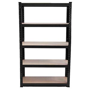 5 Tier Storage Rack Black Shelving Unit Storage Shelves Metal Loading Capacity 175kg/ 386lbs Per Shelf, Heavy Duty Slat Shelving Unit for Storage, Black, 28" L x 12" W x 59" H