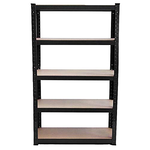 5 Tier Storage Rack Black Shelving Unit Storage Shelves Metal Loading Capacity 175kg/ 386lbs Per Shelf, Heavy Duty Slat Shelving Unit for Storage, Black, 28" L x 12" W x 59" H