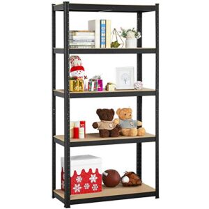 5 Tier Storage Rack Black Shelving Unit Storage Shelves Metal Loading Capacity 175kg/ 386lbs Per Shelf, Heavy Duty Slat Shelving Unit for Storage, Black, 28" L x 12" W x 59" H