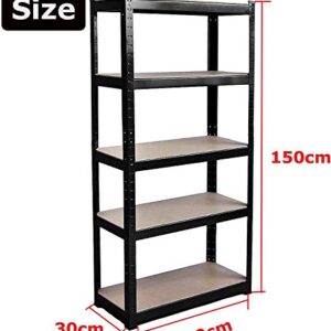 5 Tier Storage Rack Black Shelving Unit Storage Shelves Metal Loading Capacity 175kg/ 386lbs Per Shelf, Heavy Duty Slat Shelving Unit for Storage, Black, 28" L x 12" W x 59" H