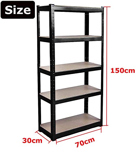 5 Tier Storage Rack Black Shelving Unit Storage Shelves Metal Loading Capacity 175kg/ 386lbs Per Shelf, Heavy Duty Slat Shelving Unit for Storage, Black, 28" L x 12" W x 59" H