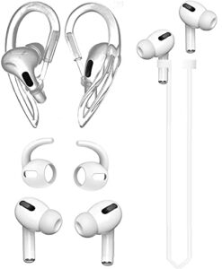 jnsa [never lose your air pods pro] anti slip set , sport ear hook compatible with air pods pro + air pods pro earbuds ear hooks cover + strap compatible with air pods pro [3in1] (white)