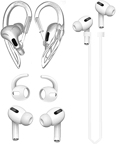 JNSA [Never Lose Your Air Pods Pro] Anti Slip Set , Sport Ear Hook Compatible with Air Pods Pro + Air Pods Pro Earbuds Ear Hooks Cover + Strap Compatible with Air Pods Pro [3in1] (White)