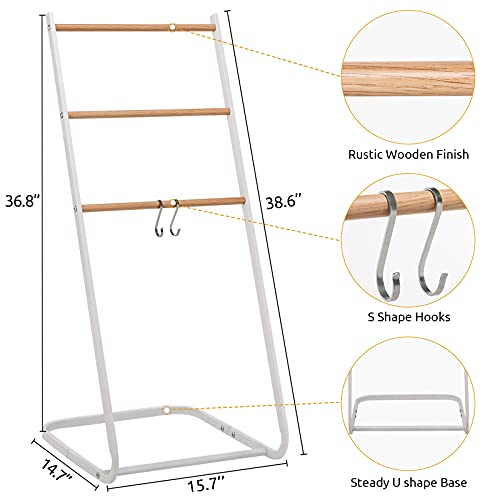 YOUDENOVA Blanket Ladder, Pool Towel Rack，Decorative 3 Tiers Towel Blanket Ladder Rack for Living Room, Towel Ladder Holder for Bathroom, White