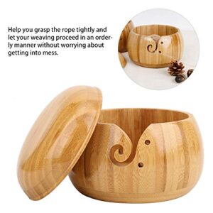 Yosoo Bamboo Yarn Bowl, Knitting Bowl Carbonized Brown Bowl Yarn Holder with Removable Lid for Knitting and Crochet