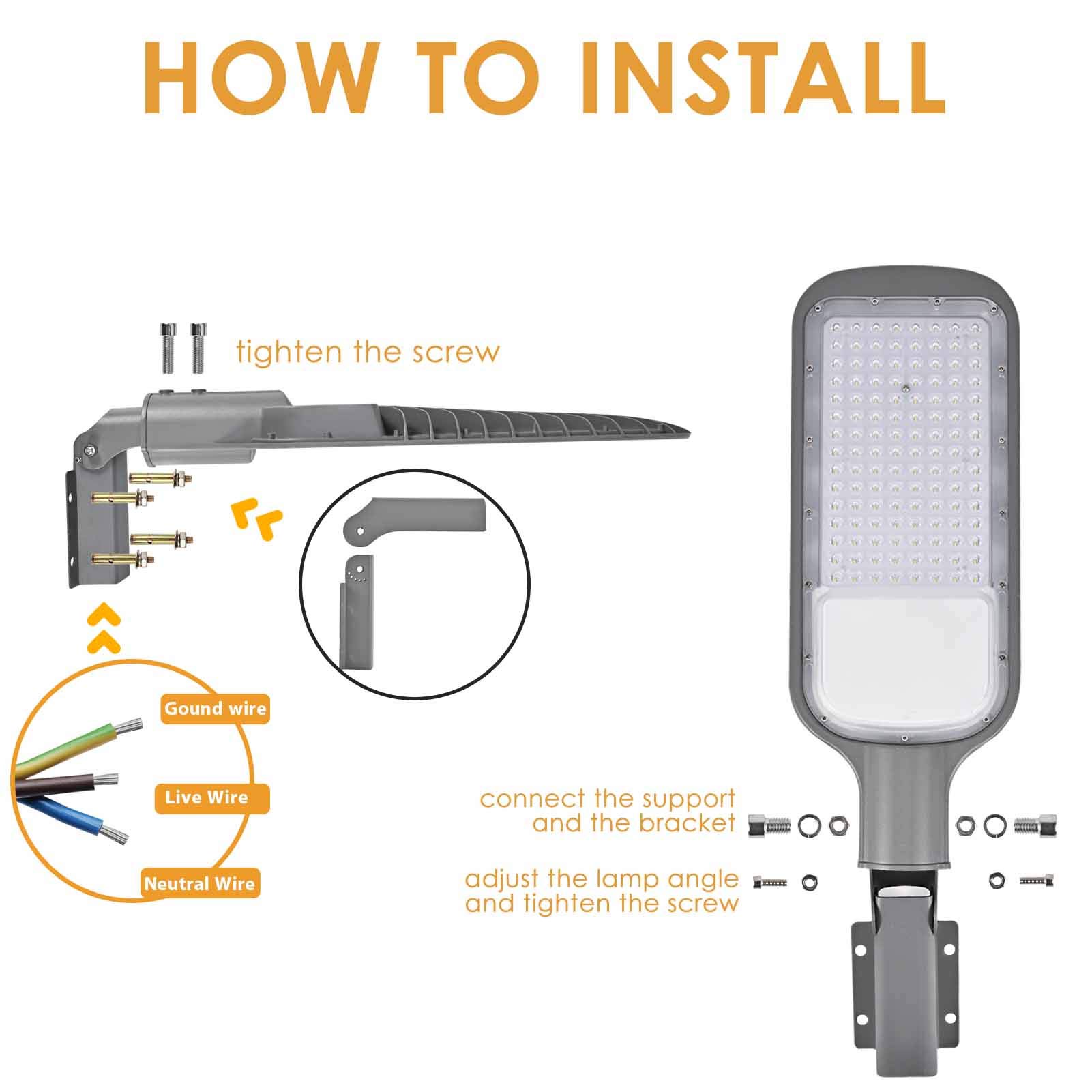 Brillirare 50W LED Parking Lot Lights with Dusk-to-Dawn Photocell Sensor, 7500LM 5000K Street Light with Adjustable Arm Mount, IP66 Waterproof Outdoor Commercial Area Road Lighting