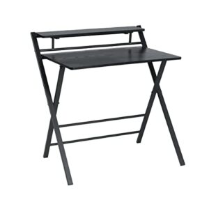 furniturer 32.1'' folding 2 tier foldable assembly saves space for home office study, metal frames/wood top laptop table computer desk, black