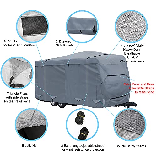 GEARFLAG Travel Trailer Camper RV Cover 4 Layers with Reinforced Windproof Side-Straps Anti-UV Water-Resistance Heavy Duty for Motorhome (Fits 15' - 17')