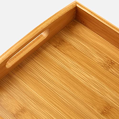 Vaiyer Set of 3 Bamboo Breakfast Serving Tray with Handles, Nesting Serving Trays Platters Set for Food, Breakfast, Dinner, Ottoman Coffee Table, Parties, Restaurants