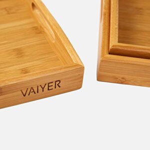 Vaiyer Set of 3 Bamboo Breakfast Serving Tray with Handles, Nesting Serving Trays Platters Set for Food, Breakfast, Dinner, Ottoman Coffee Table, Parties, Restaurants