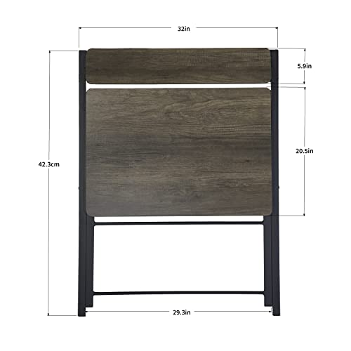 FurnitureR 31.9'' Folding 2 Tier Foldable Assembly Saves Space for Home Office Study, Metal Frames/Wood Top Laptop Table, Brown Computer Desk