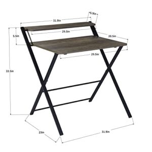 FurnitureR 31.9'' Folding 2 Tier Foldable Assembly Saves Space for Home Office Study, Metal Frames/Wood Top Laptop Table, Brown Computer Desk