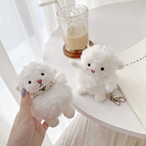 rertnocnf compatible with earbuds case airpods 1 & 2, kids teens girls cute plush white sheep wireless earphone protector keychain