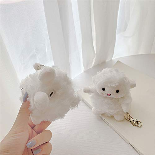 Rertnocnf Compatible with Earbuds Case Airpods 1 & 2, Kids Teens Girls Cute Plush White Sheep Wireless Earphone Protector Keychain