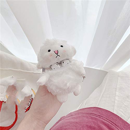 Rertnocnf Compatible with Earbuds Case Airpods 1 & 2, Kids Teens Girls Cute Plush White Sheep Wireless Earphone Protector Keychain