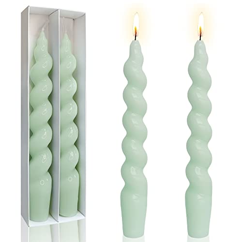 Gedengni Spiral Taper Dinner Candles Conical Stick Candles H 19 cm for Holiday Wedding Party (Blue Green)