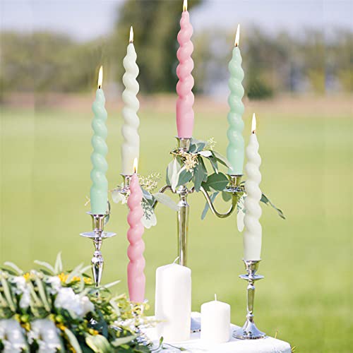 Gedengni Spiral Taper Dinner Candles Conical Stick Candles H 19 cm for Holiday Wedding Party (Blue Green)