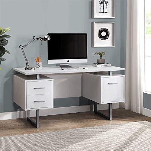 Studio Space Deja 60" White Study Writing Home Office Wall Mounted Laptop Computer Floating Desk Top and Storage Drawers and Metal Stands