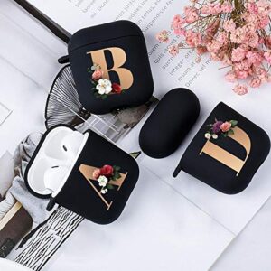 Air_Pods Case Cover | KJDS Premium Silicone Protective Case for AirPods 2 1 Black Wireless Bluetooth Earphone Box Matte Cover | Cute Floral Gold Initial Alphabet Letter Soft Case (A)