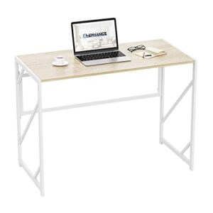 elephance 40" folding computer desk no assembly needed foldable small home office desk study writing desk gaming table for small space (beige)