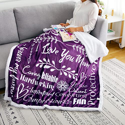 mami home I Love You Mom Blanket – Meaningful Mom Blanket, Mother’s Day Present Ideas, 60x50 (Sherpa, Purple) - Mom Birthday Gifts, Mothers Day Blanket Gifts, Mom Gifts from Daughter