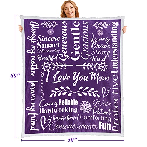 mami home I Love You Mom Blanket – Meaningful Mom Blanket, Mother’s Day Present Ideas, 60x50 (Sherpa, Purple) - Mom Birthday Gifts, Mothers Day Blanket Gifts, Mom Gifts from Daughter