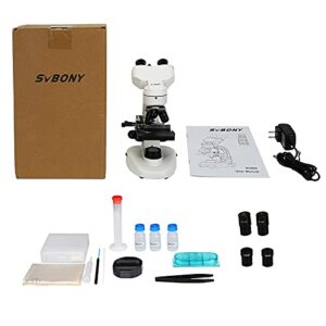 SVBONY SV605 Compound Binocular Microscope 80X-1600X,Two-Layer Mechanical Stage Microscope, Microscope for Adults Teens Students, Microscopes with Science Kits, Dual LED Illumination