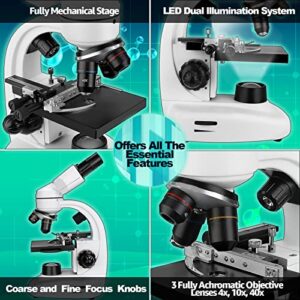 SVBONY SV605 Compound Binocular Microscope 80X-1600X,Two-Layer Mechanical Stage Microscope, Microscope for Adults Teens Students, Microscopes with Science Kits, Dual LED Illumination
