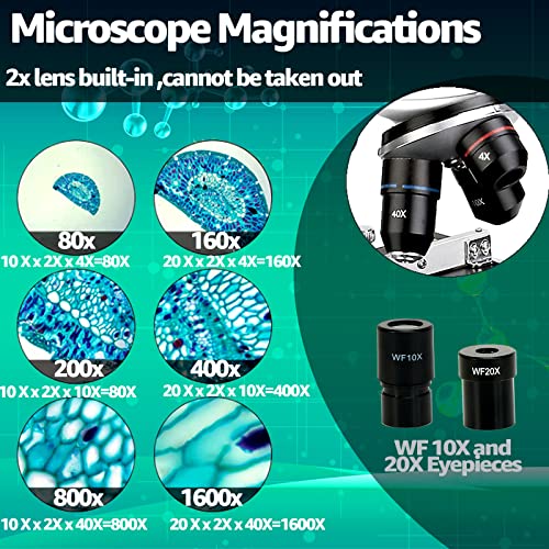 SVBONY SV605 Compound Binocular Microscope 80X-1600X,Two-Layer Mechanical Stage Microscope, Microscope for Adults Teens Students, Microscopes with Science Kits, Dual LED Illumination