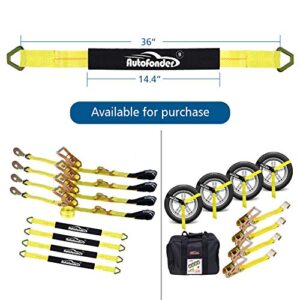 Autofonder 2Pc Tow Dolly Basket Straps with Flat Hook for 14"-17" Tires -10,000 lbs Breaking Strength Tire Bonnet&Tire Net -2” Over Wheel Car Basket Tie Down Straps with Axle Straps,Carrying Bag
