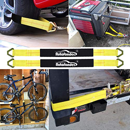 Autofonder 2Pc Tow Dolly Basket Straps with Flat Hook for 14"-17" Tires -10,000 lbs Breaking Strength Tire Bonnet&Tire Net -2” Over Wheel Car Basket Tie Down Straps with Axle Straps,Carrying Bag