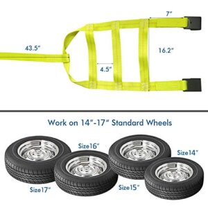 Autofonder 2Pc Tow Dolly Basket Straps with Flat Hook for 14"-17" Tires -10,000 lbs Breaking Strength Tire Bonnet&Tire Net -2” Over Wheel Car Basket Tie Down Straps with Axle Straps,Carrying Bag