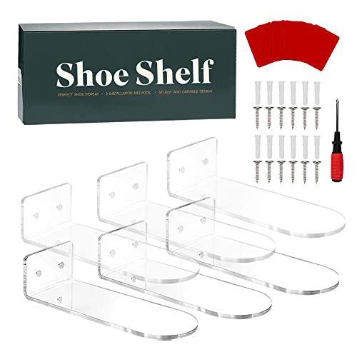 Floating Shoe Shelf For Wall - 6 Shoe Display Shelf for Wall, Floating Shoe Display Shelf for Sneakers, Shoe Shelf Wall Mount for Bedroom - Shoe Shelf Wall Mounted, Shoe Wall Shelf Display for Sneaker