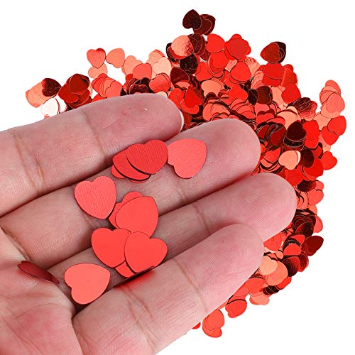 Jeanoko Sprinkle Sequins 3000Pcs Confetti Heart‑Shaped for Gift Packaging Party Supplies Card Making Dinner Table(red)