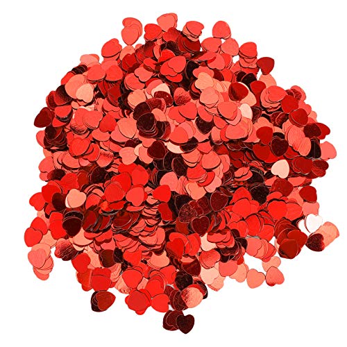 Jeanoko Sprinkle Sequins 3000Pcs Confetti Heart‑Shaped for Gift Packaging Party Supplies Card Making Dinner Table(red)