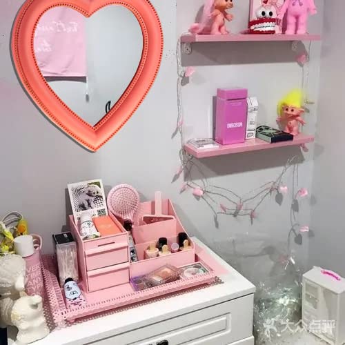 BinaryABC Heart Makeup Mirror Cosmetic Mirror Wall Desktop Mirror Bedroom Mirror,Valentines Day Gift(Pink)