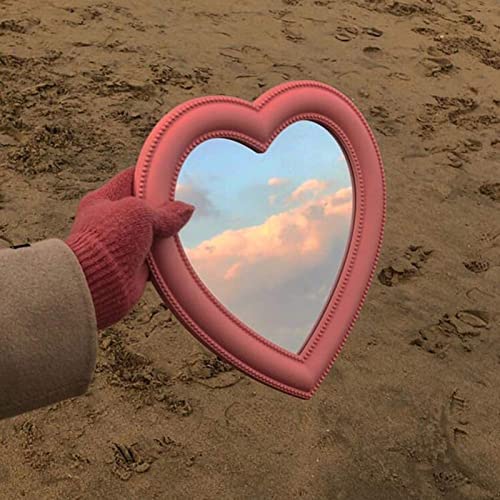 BinaryABC Heart Makeup Mirror Cosmetic Mirror Wall Desktop Mirror Bedroom Mirror,Valentines Day Gift(Pink)