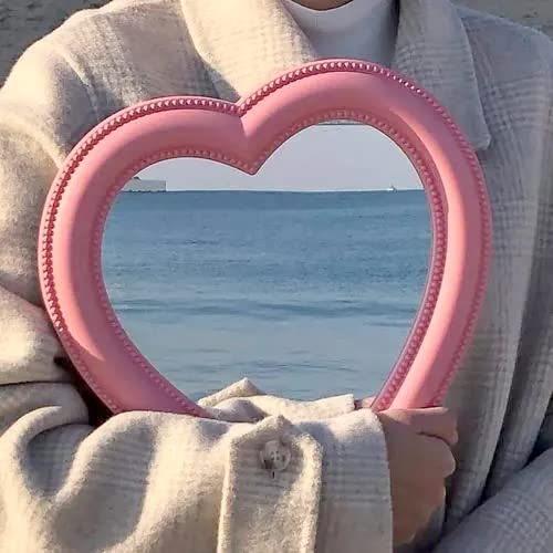 BinaryABC Heart Makeup Mirror Cosmetic Mirror Wall Desktop Mirror Bedroom Mirror,Valentines Day Gift(Pink)