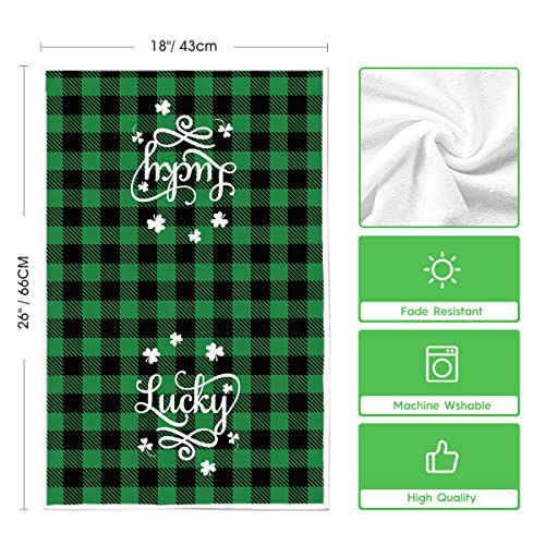 Artoid Mode Buffalo Plaid Lucky Charm St. Patrick's Day Kitchen Dish Towels, 18 x 26 Inch Seasonal Clover Shamrock Ultra Absorbent Drying Cloth Tea Towels for Cooking Baking Set of 2