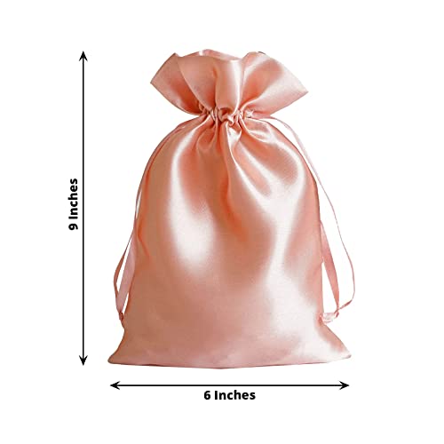 Efavormart 12PCS Dusty Rose Satin Gift Bag Drawstring Pouch Wedding Favors Bridal Shower Candy Jewelry Bags - 6"x 9"