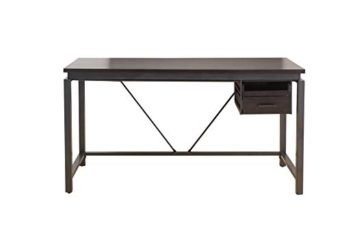 Studio Space 58" Modern Wood, Simple Style Study Laptop Computer Desk Home Office Workstation with Motion Storage Drawer and Metal Frame, Brown