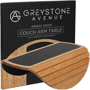 greystone avenue couch arm table - non-slip silicone top & waterproof base, patented solid wood couch table tray, couch tray, sofa arm tray, sofa arm table, birthday gifts for men, gifts for dad