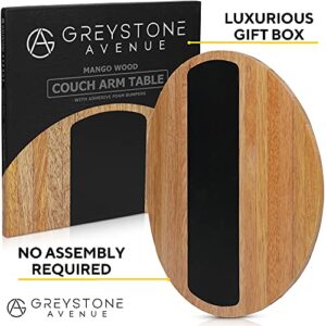 Greystone Avenue Couch Arm Table - Non-Slip Silicone Top & Waterproof Base, Patented Solid Wood Couch Table Tray, Couch Tray, Sofa Arm Tray, Sofa Arm Table, Birthday Gifts for Men, Gifts for Dad